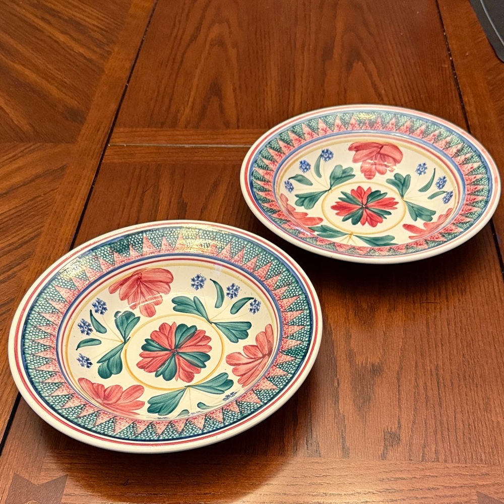 Handcrafted Floral Ceramic Dinner Bowls - Set of 2